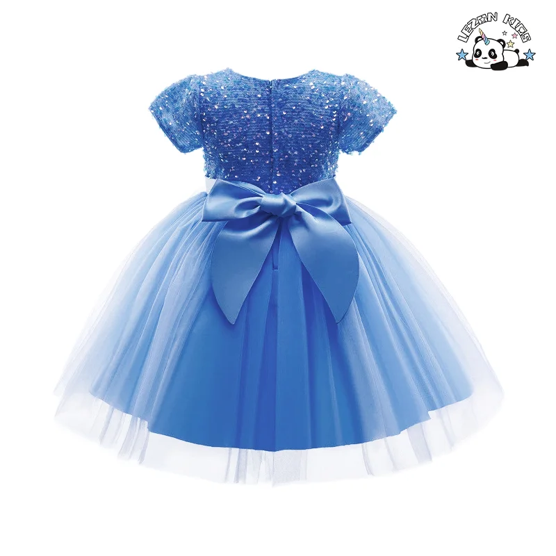 LEZONKIDS - Children's Party Wedding Costume Summer Sequins Puff Sleeve Ball Gown Birthday Party Flower Girl Princess Dress